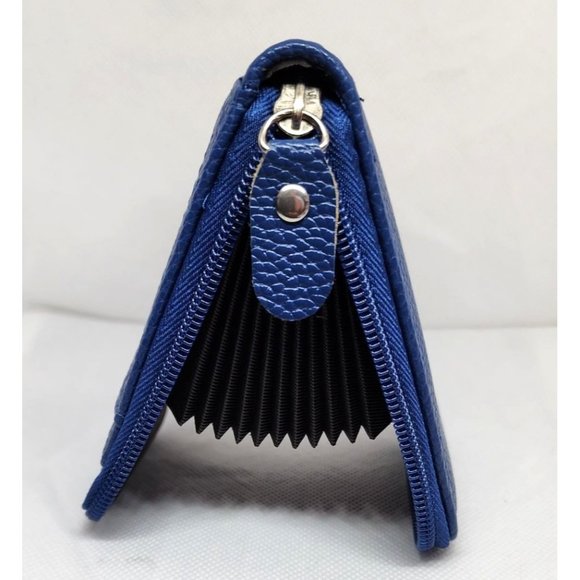 Blue Leather Mini Credit Card Case Card Slot Card Holder Wallet with ID Window - Picture 9 of 15